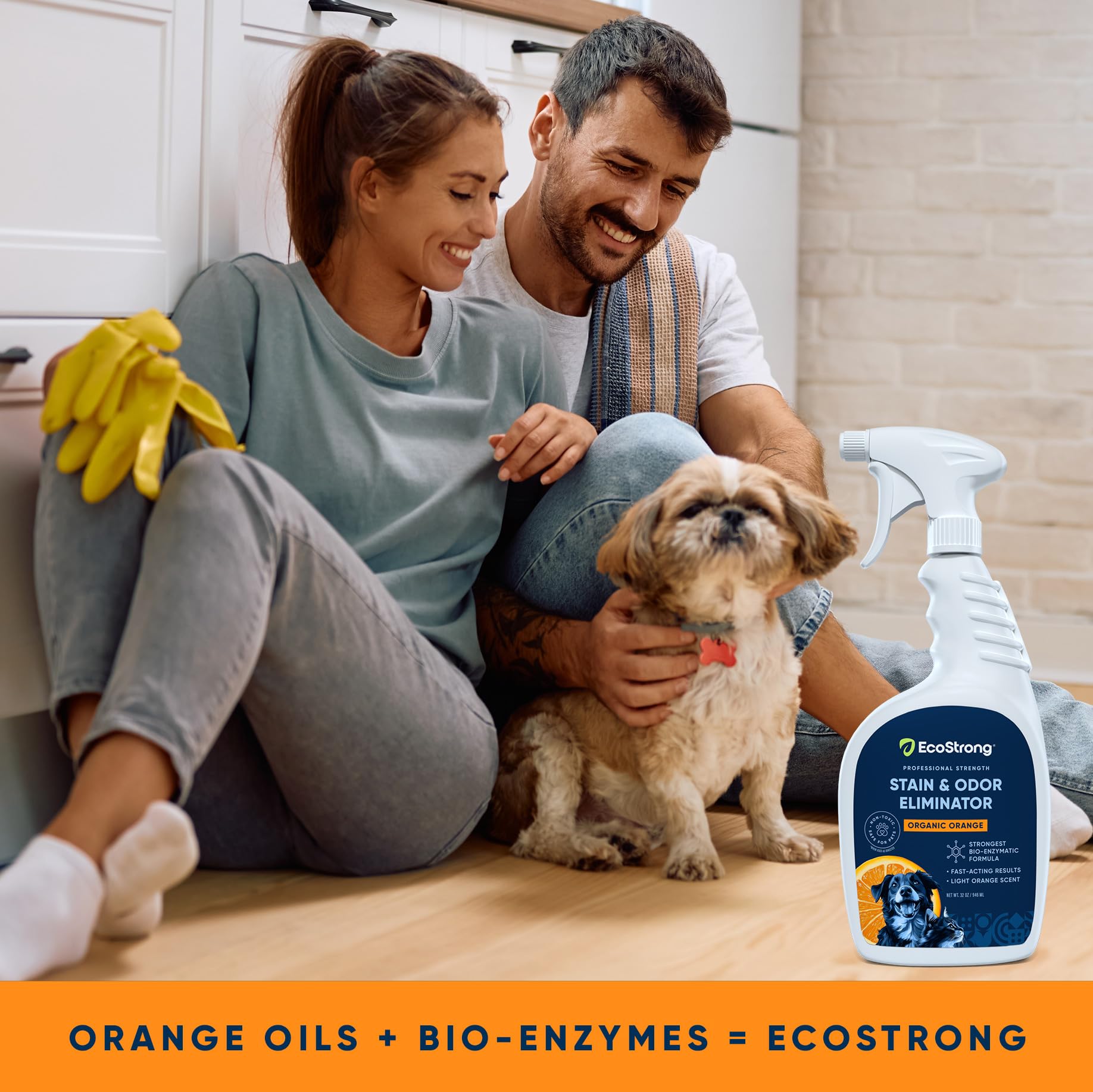 Eliminador de Olor Naranja Eco Strong con enzimas bio y cítricos para limpieza profunda.