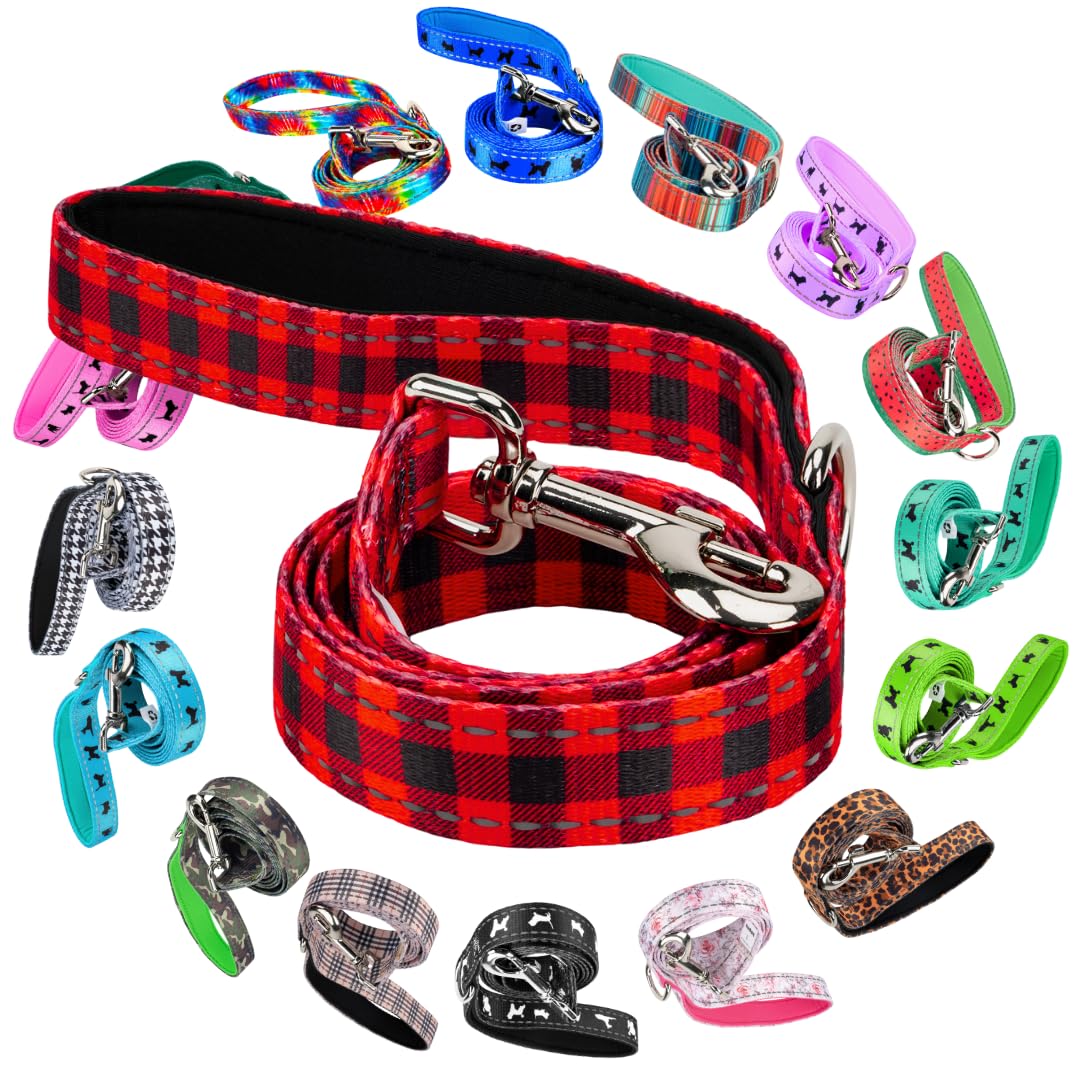 EcoBark correa para perro con diseño de cuadros rojos, paseos con estilo.