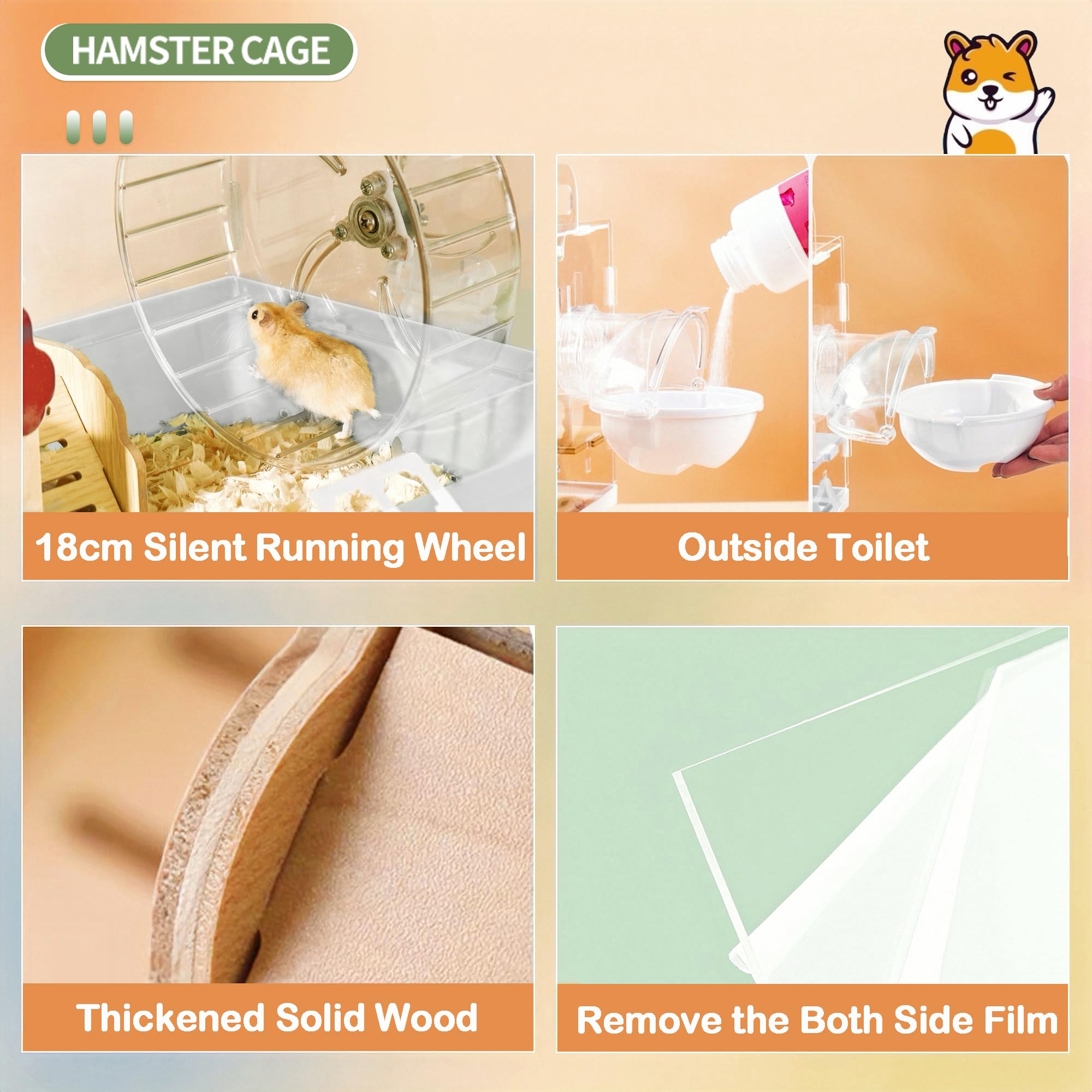 ECOCEN caja hamster acrílica 8 en 1, puente y jardín para juego y exploración.