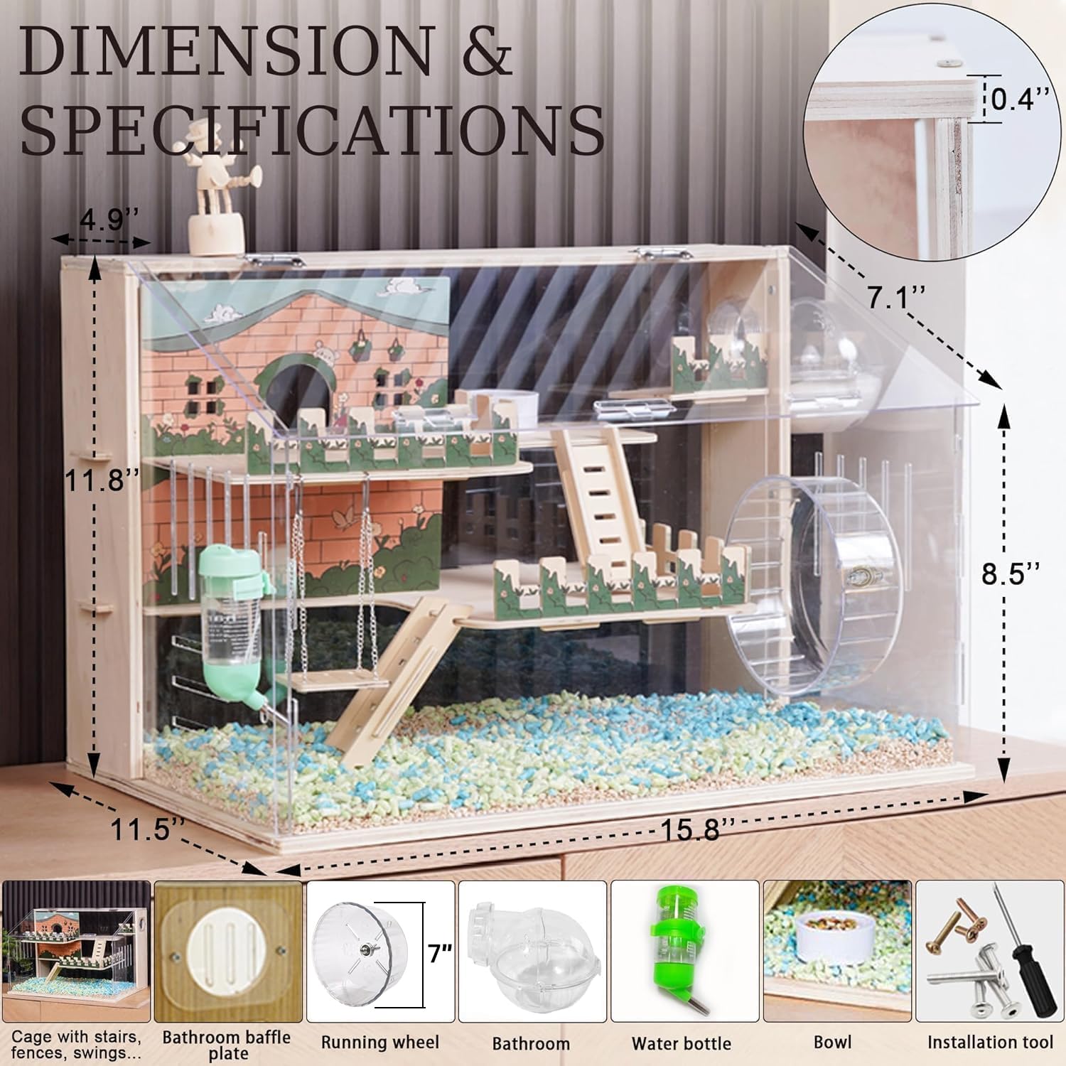 Jaula ECOCEN para hámster con casa y accesorios para juego seguro.