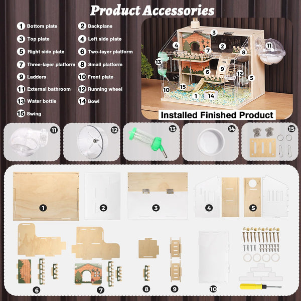 Jaula ECOCEN hámster con rampa y rueda de 18 cm para ejercicio.
