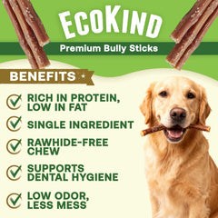 EcoKind Palitos de res naturales de 12 pulgadas para perros, alternativa al cuero crudo.