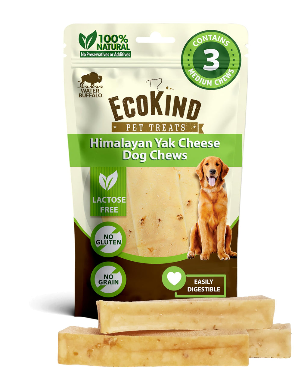 EcoKind Premium Gold Yak Cheese: bocado-nutritivo para perros medianos, ideal para entretener