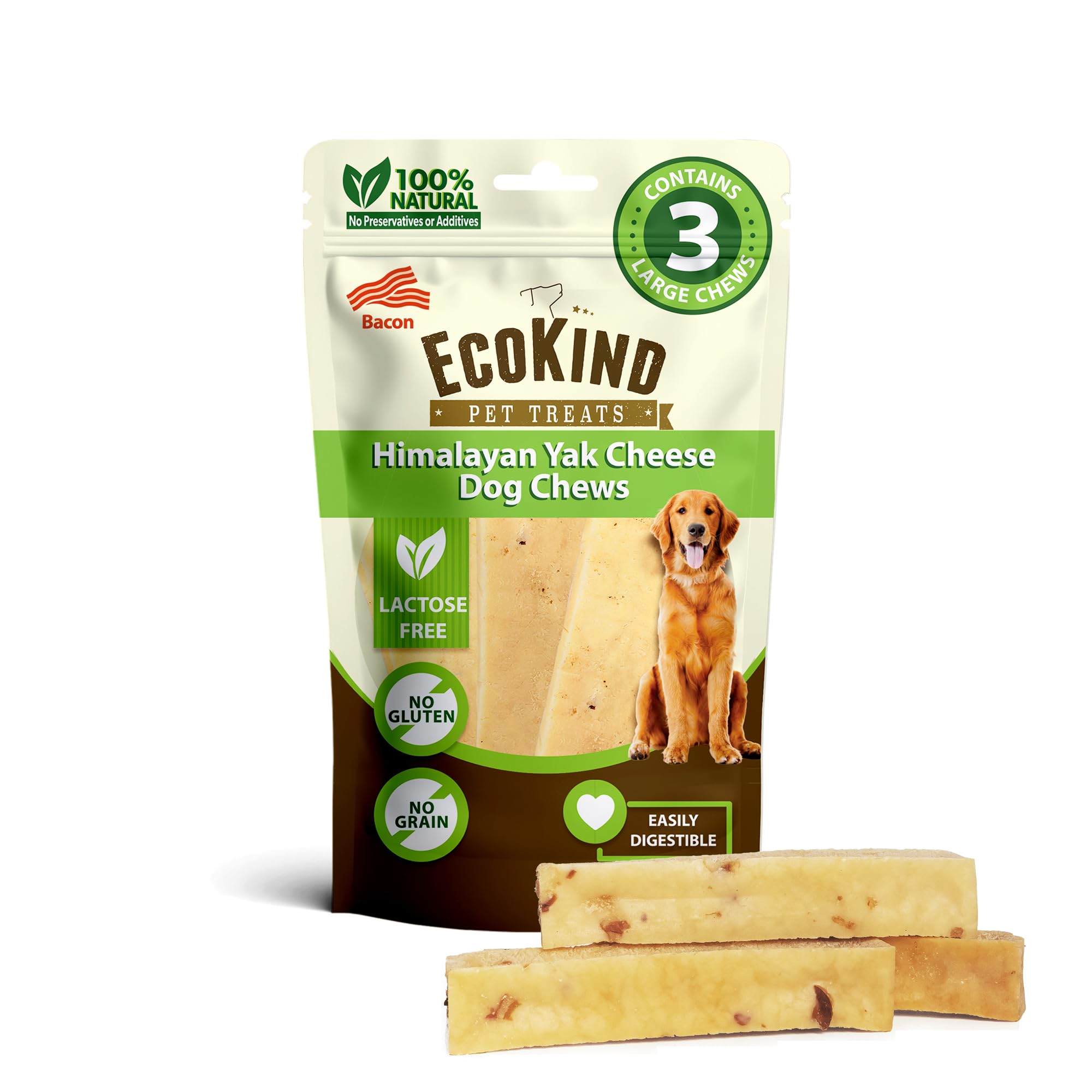 EcoKind Premium Gold Yak Cheese Himalayan – empaque visible, snack natural para perros grandes.