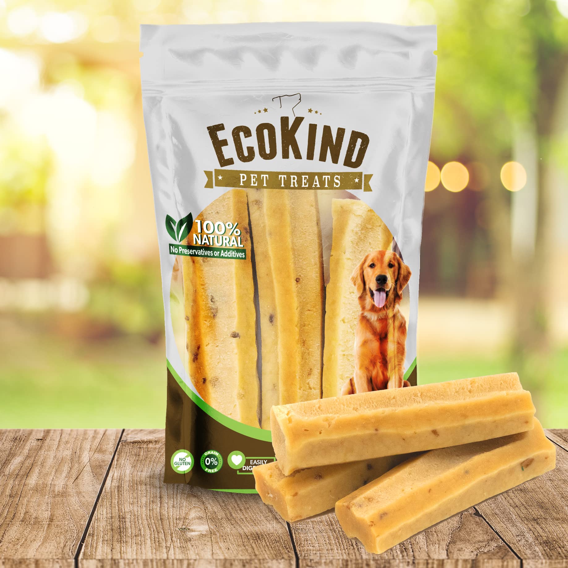 EcoKind Premium Gold Yak Cheese Himalayan – snack rico en proteína para perros grandes.