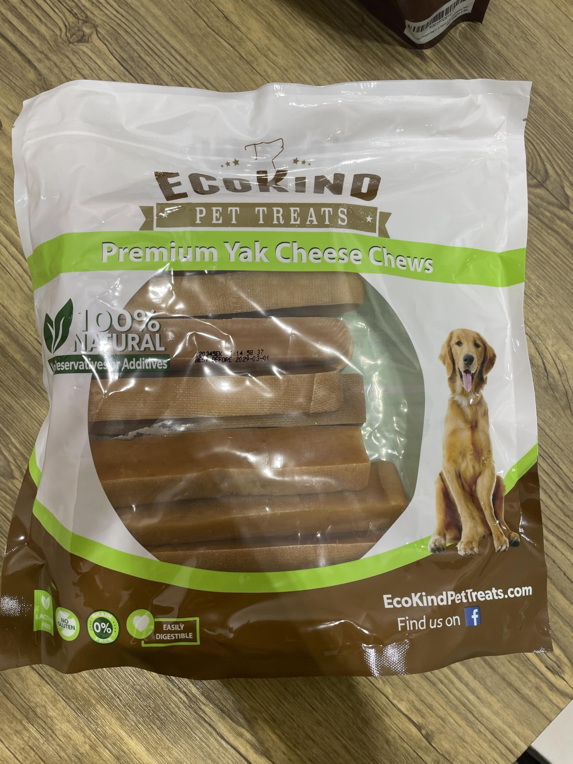 EcoKind Premium Gold Yak Cheese, textura dura para masticación prolongada.