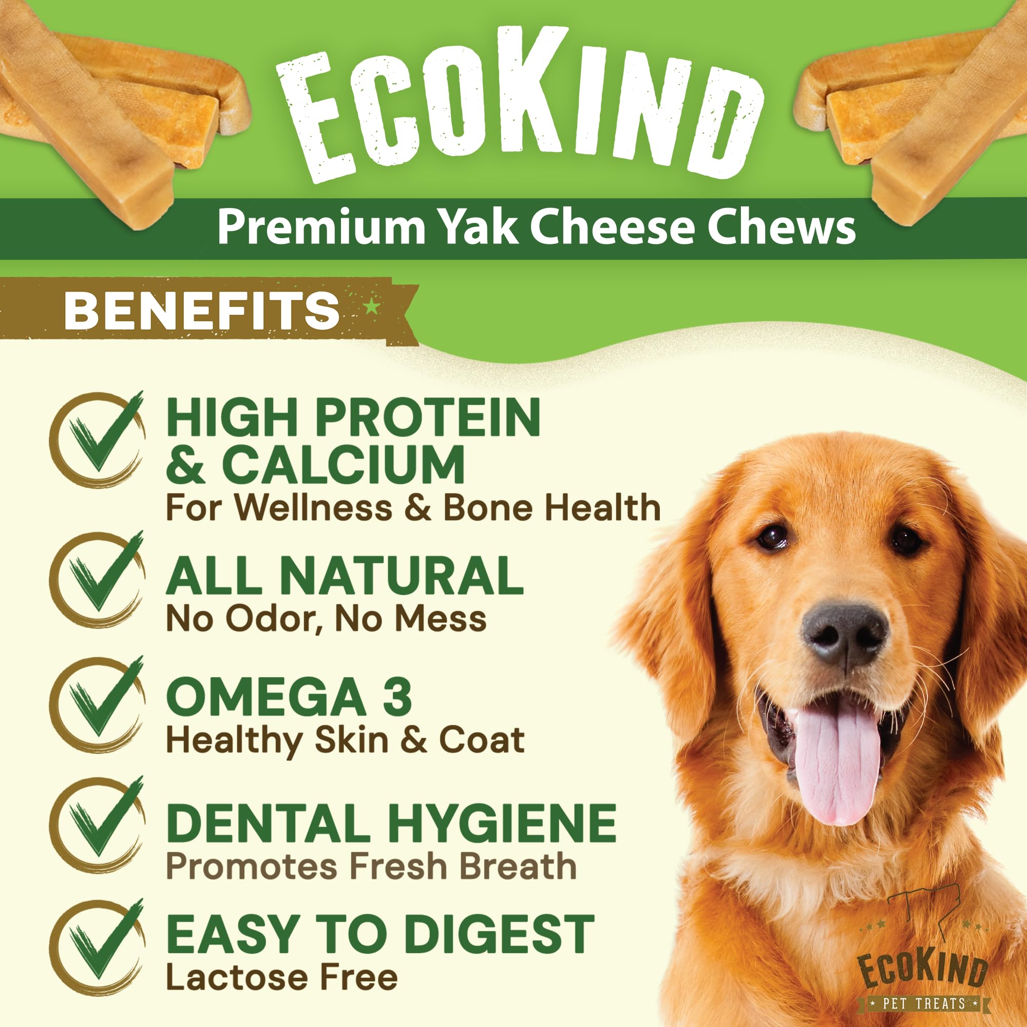 EcoKind Premium Gold Yak Cheese: textura-dura para masticar seguro