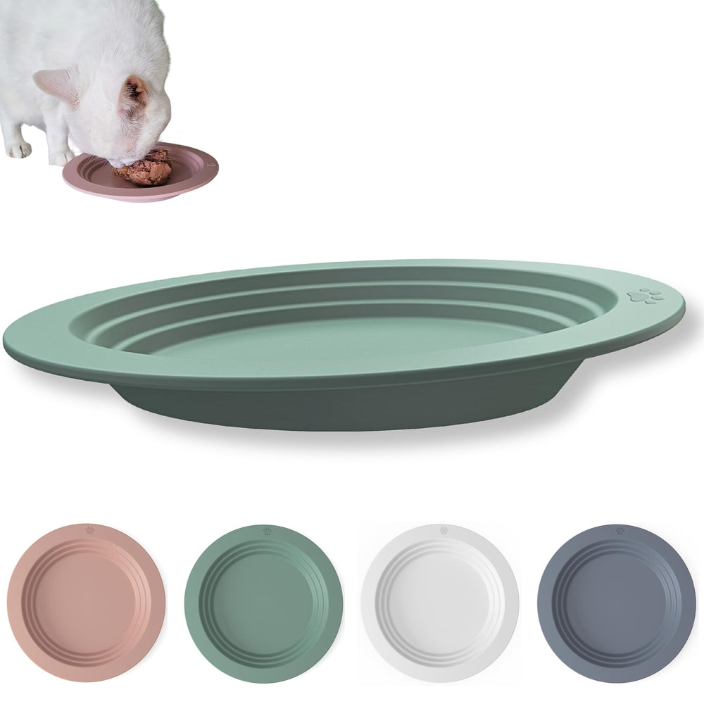 EcoLeo plato para gatos de silicona platina, vista superior para comer sin desbordes