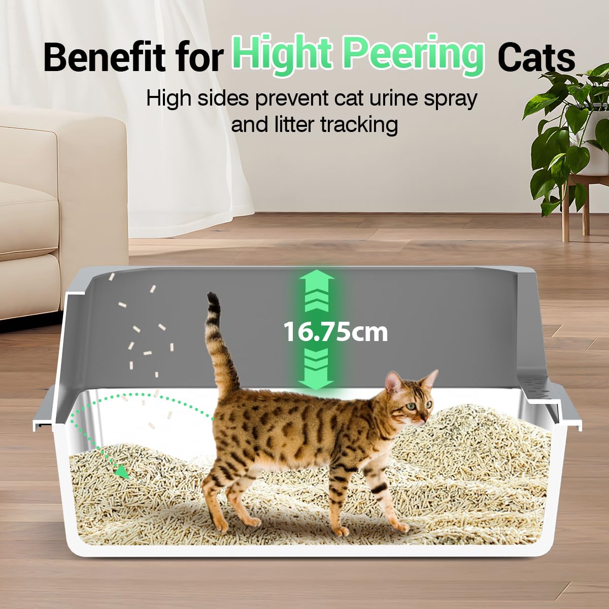 Caja Ecsdsvsd para gatos, paredes altas previenen salpicaduras.