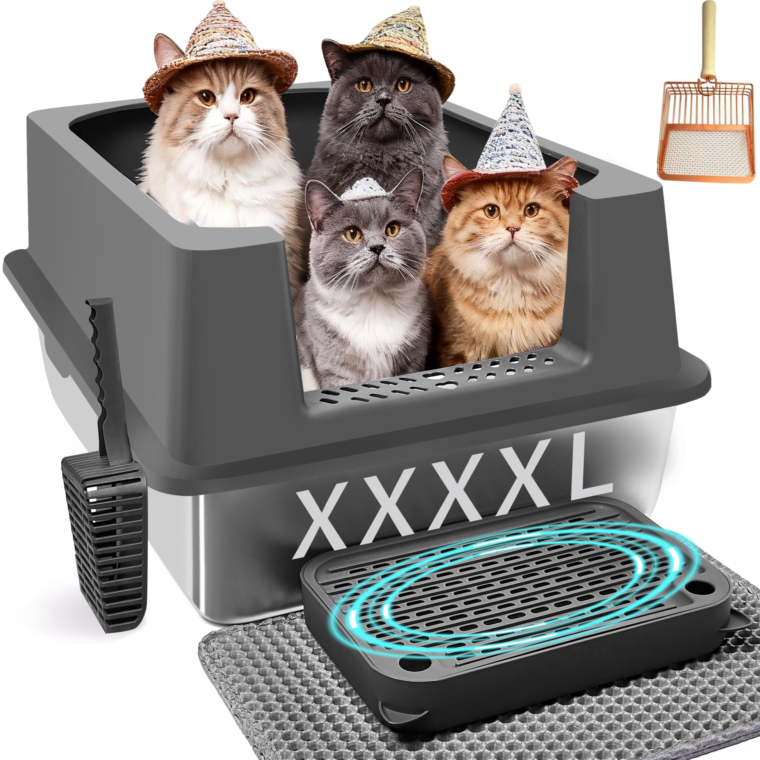Caja de arena XXXXL de Ecsdsvsd en acero inoxidable, fácil limpieza.