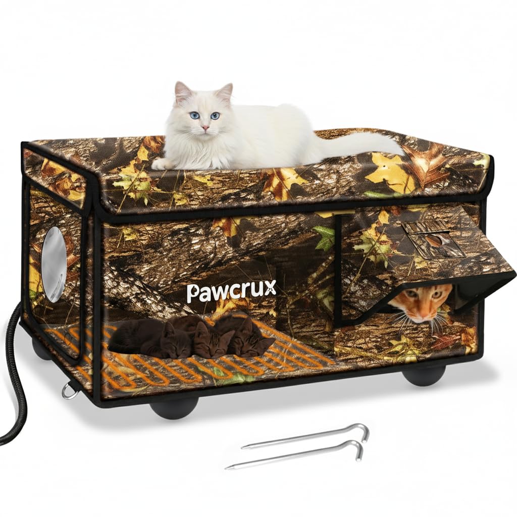eekkii casa-gatos-calefaccionada con doble-puerta, refugio exterior cómodo