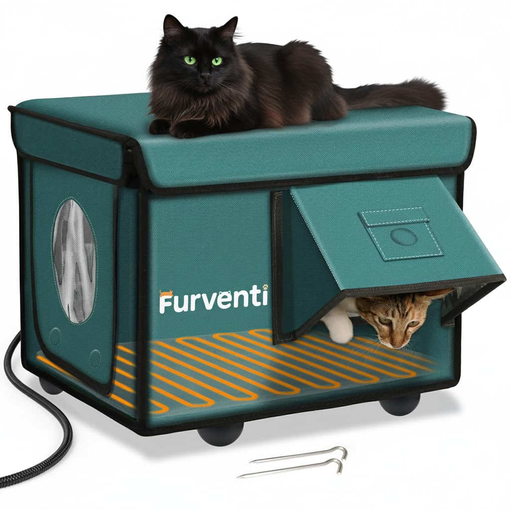 La casa para gatos eekkii calentada exterior con puertas duales, refugio seguro para días fríos.