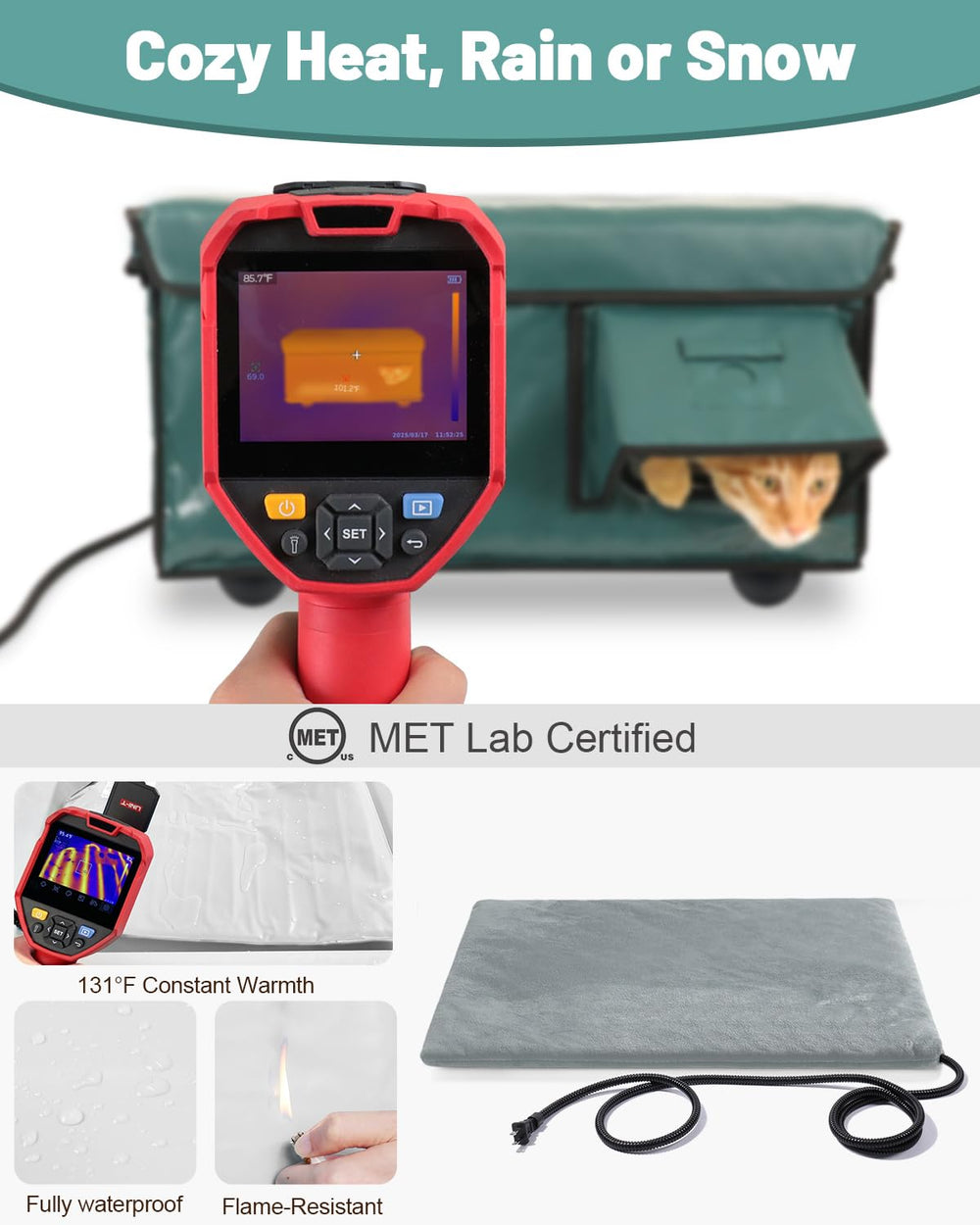 Uso exterior seguro con protección contra viento para gatos ferales.