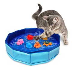 Eelexa juguete para gatos piscina portátil con peces flotantes para aliviar el aburrimiento