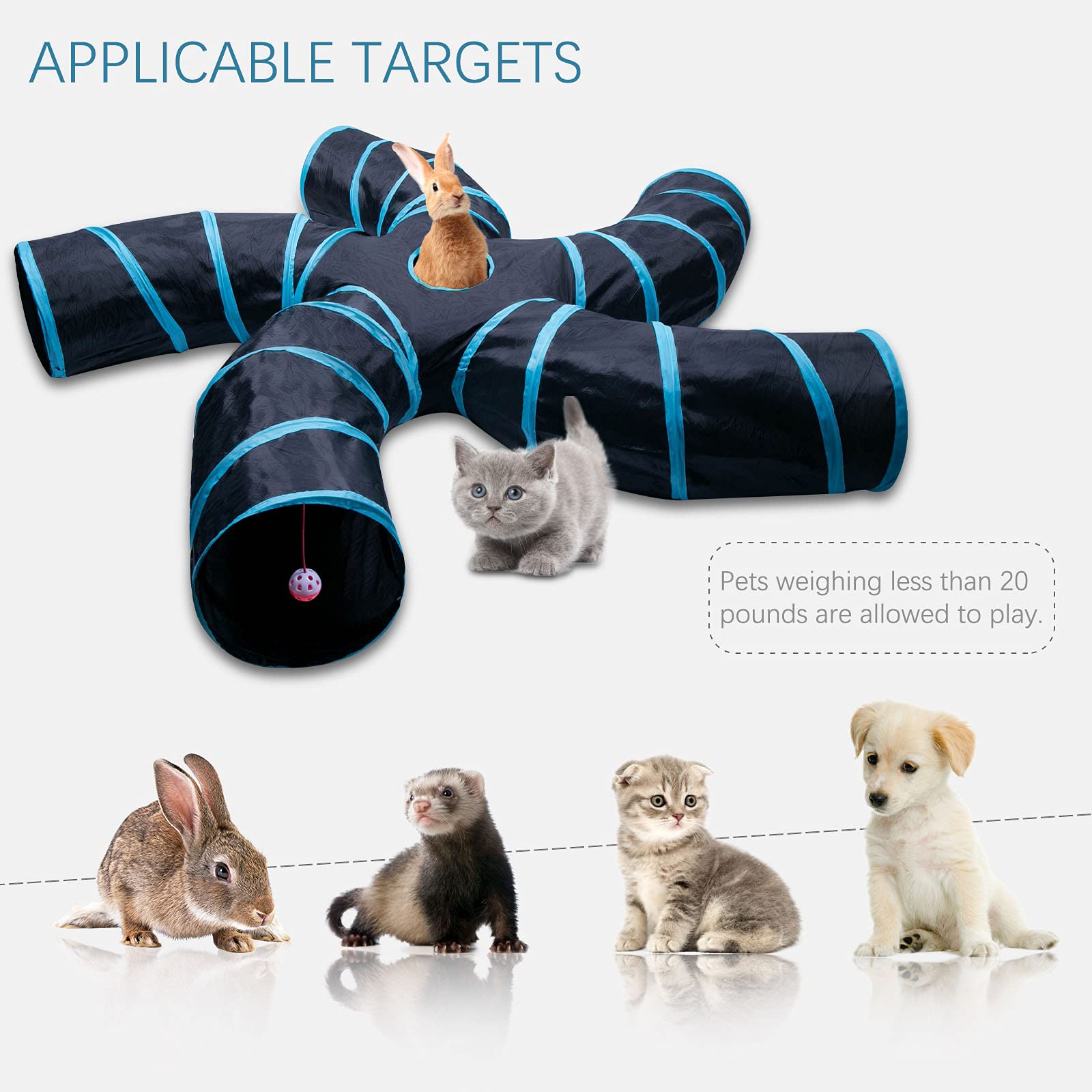 Túnel EGETOTA para gatos, azul, con bola de juego para diversión.