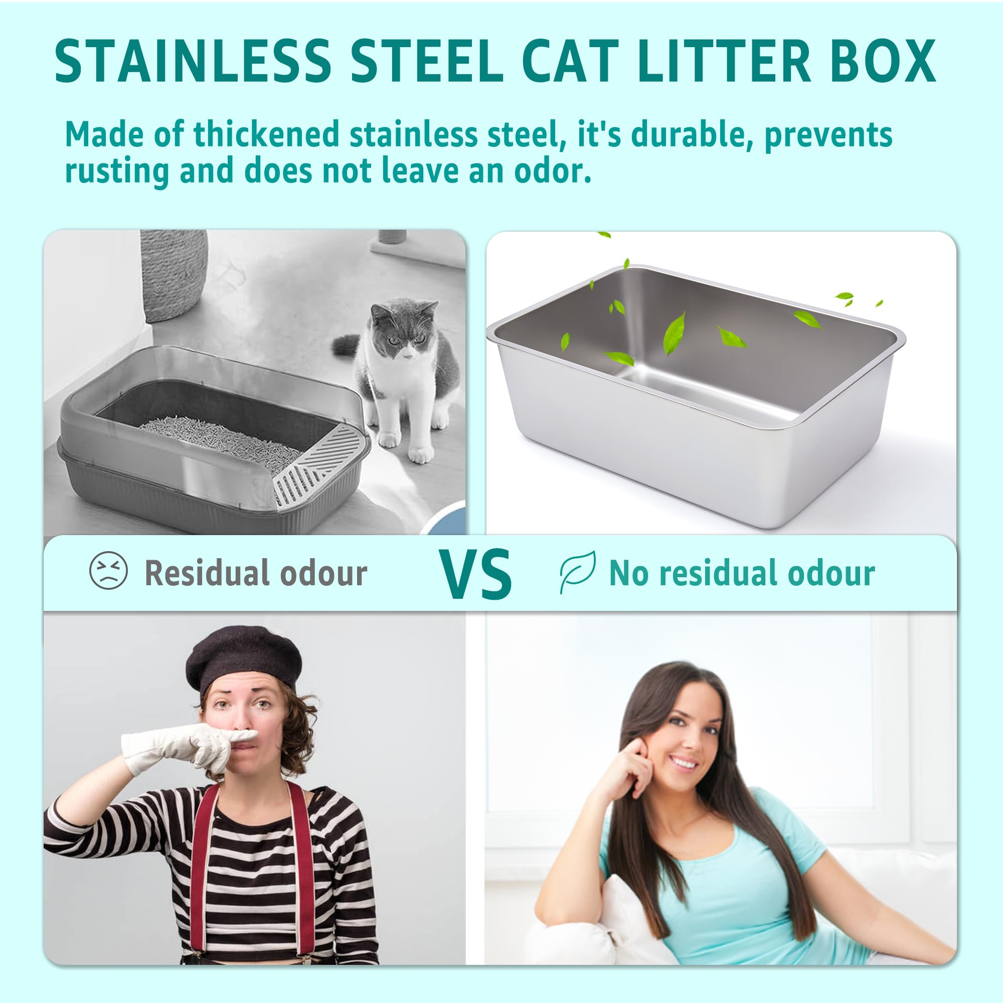 EGMEHOAD caja de acero inoxidable para gatos, 2-pack, limpieza rápida y práctica.