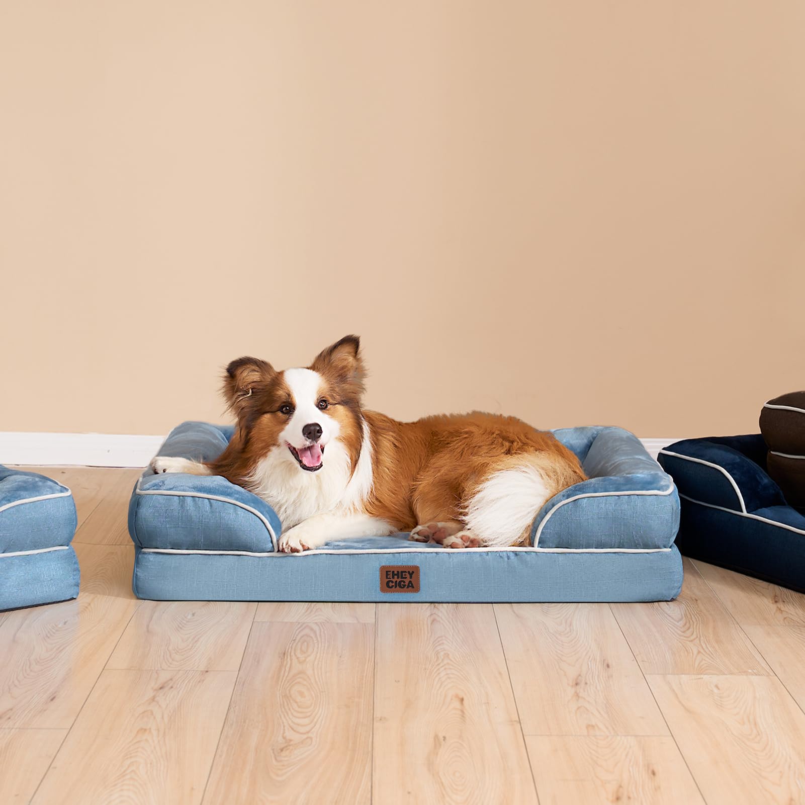 Cama azul lavado EHEYCIGA, aspecto moderno y suave para el salón.