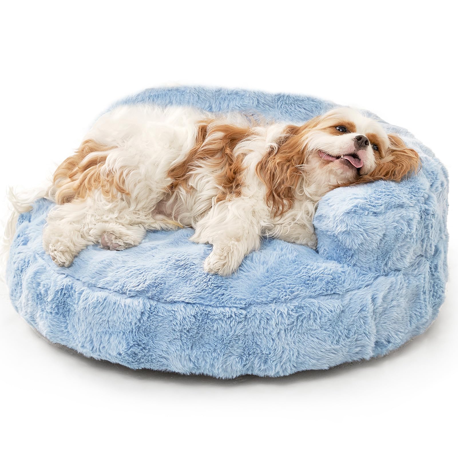 Cama suave para gatos EHEYCIGA en azul, descanso cálido.