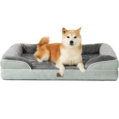 Cama ortopédica EHEYCIGA para perros grandes, vista frontal, con soporte estable.
