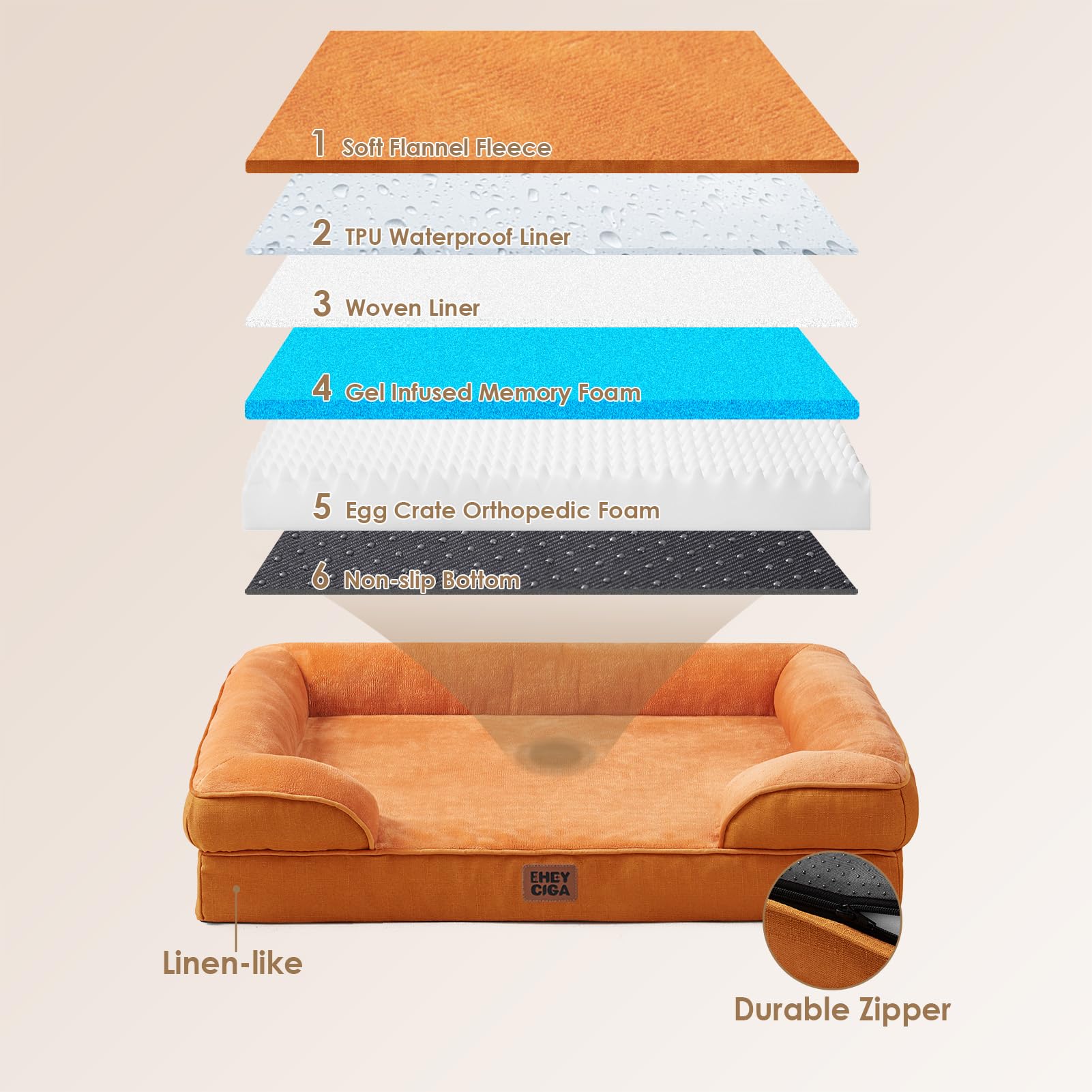 La cama está disponible en tallas mediana, grande y extragrande