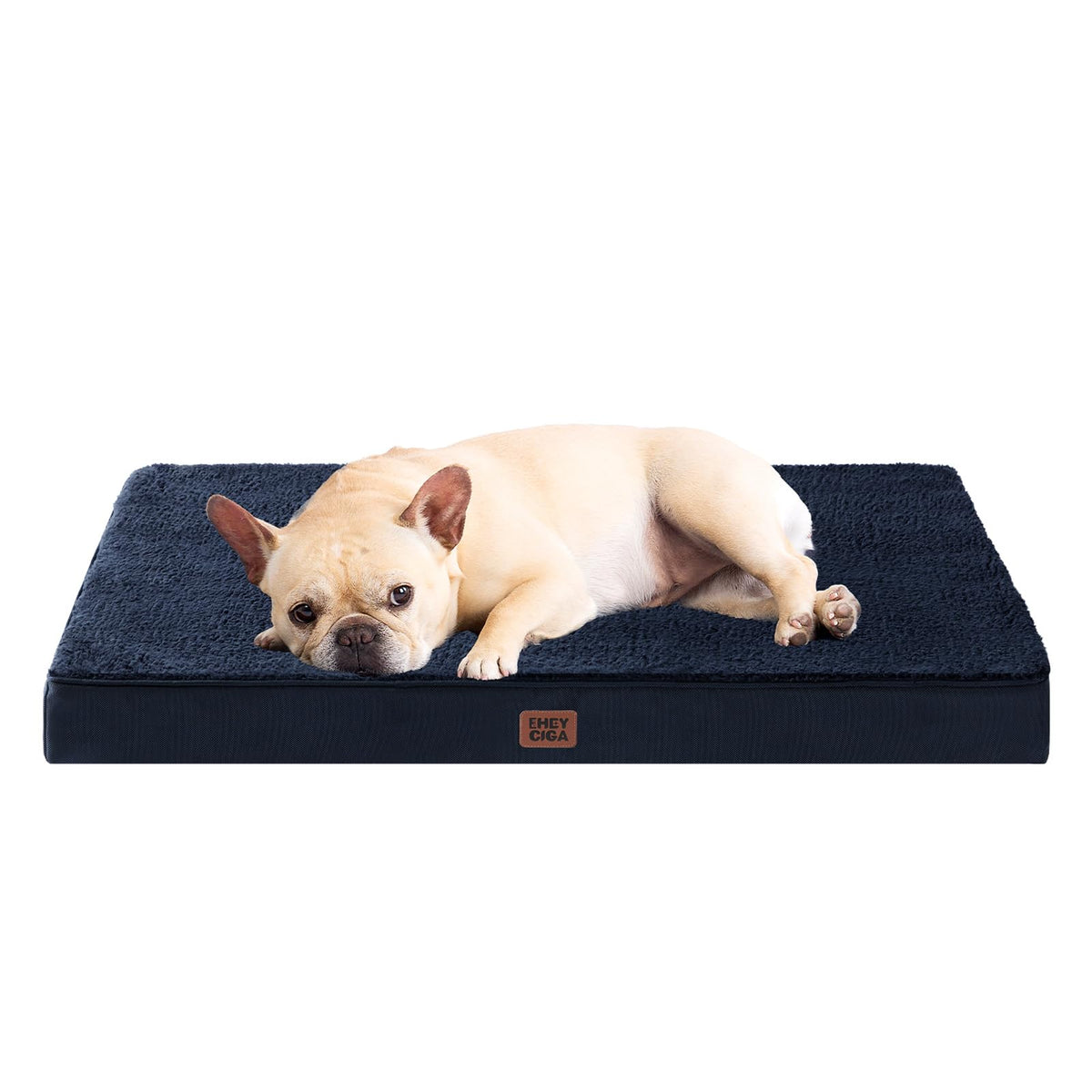 Cama ortopédica EHEYCIGA para perros pequeños en azul marino, soporte cómodo.