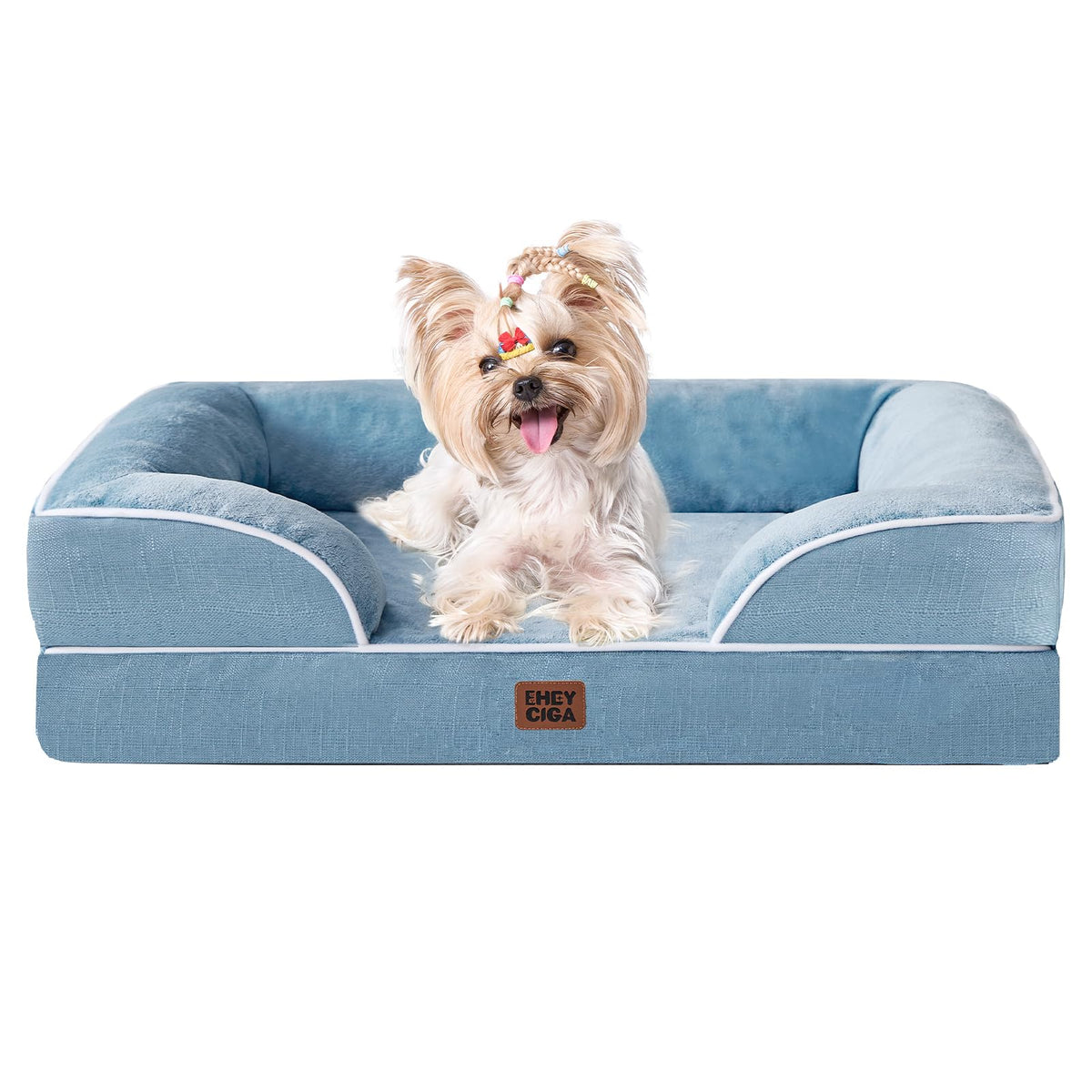 Cama ortopédica EHEYCIGA para perros pequeños, vista frontal, enfoque en soporte y confort.
