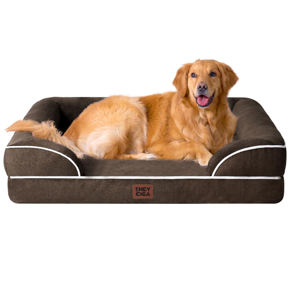 Cama ortopédica EHEYCIGA para perro XL, vista frontal, apoyo cómodo para las articulaciones.