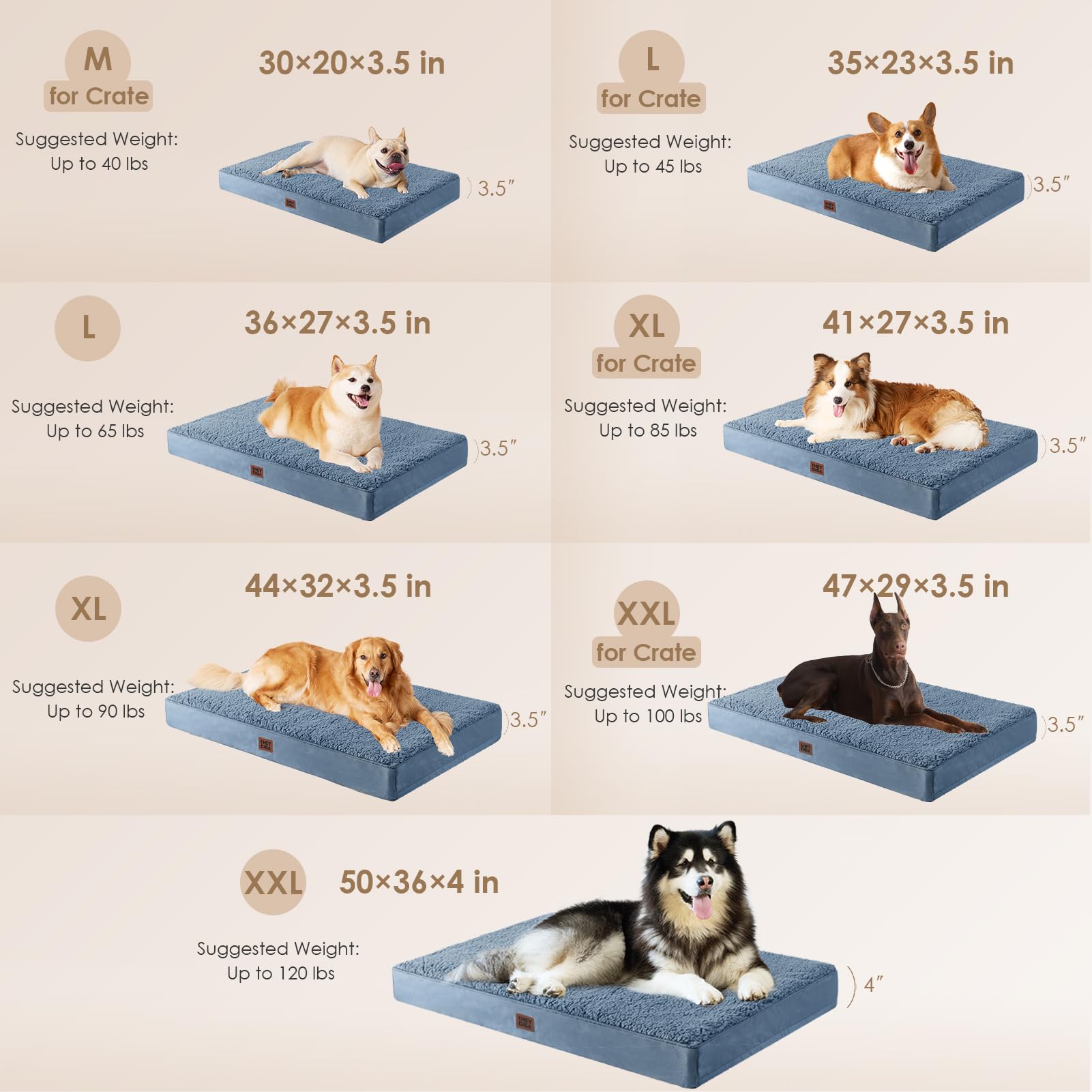 Cama ortopédica EHEYCIGA con funda spa azul suave para perros grandes.