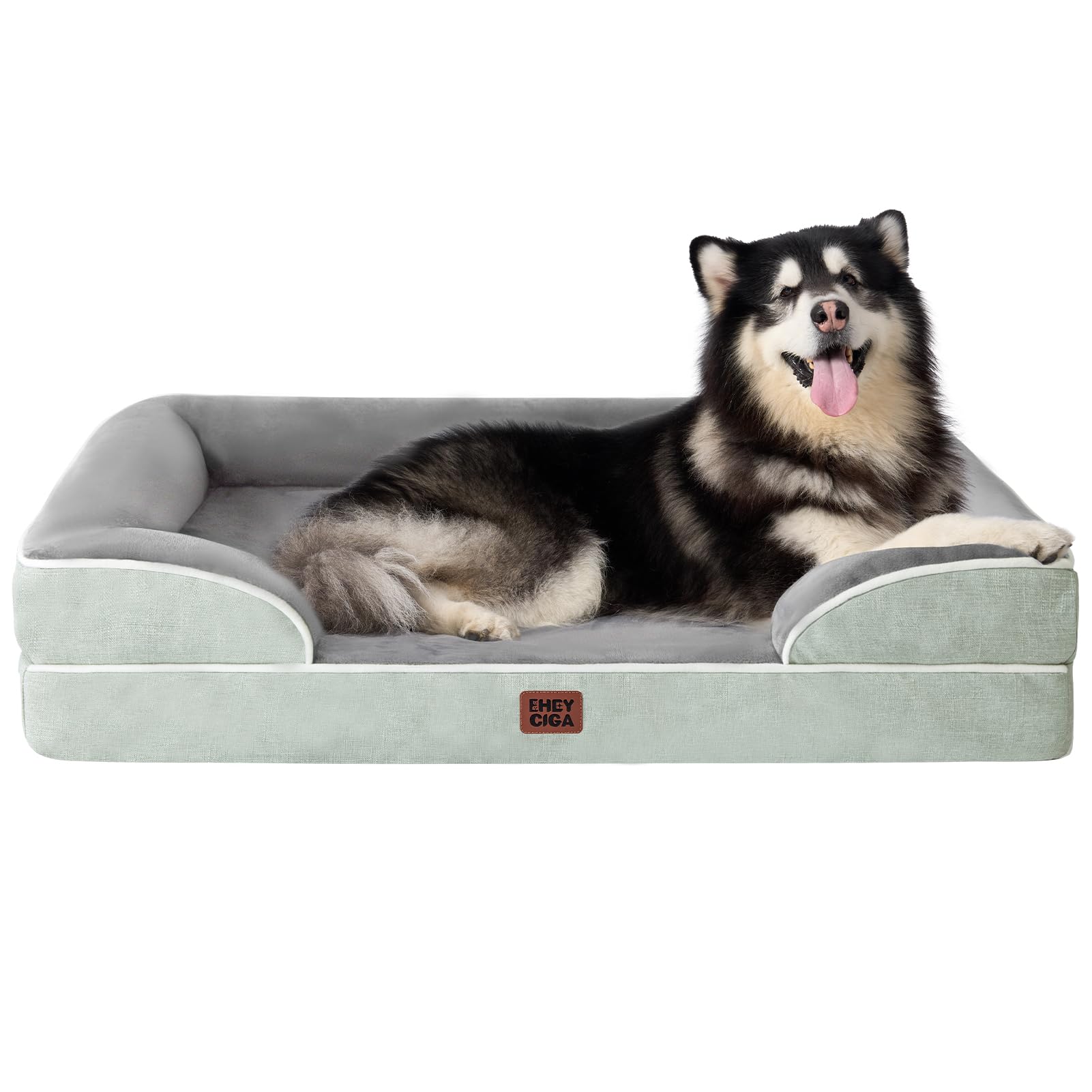 Cama ortopédica EHEYCIGA para perros extragrandes, vista general con soporte para cuello.