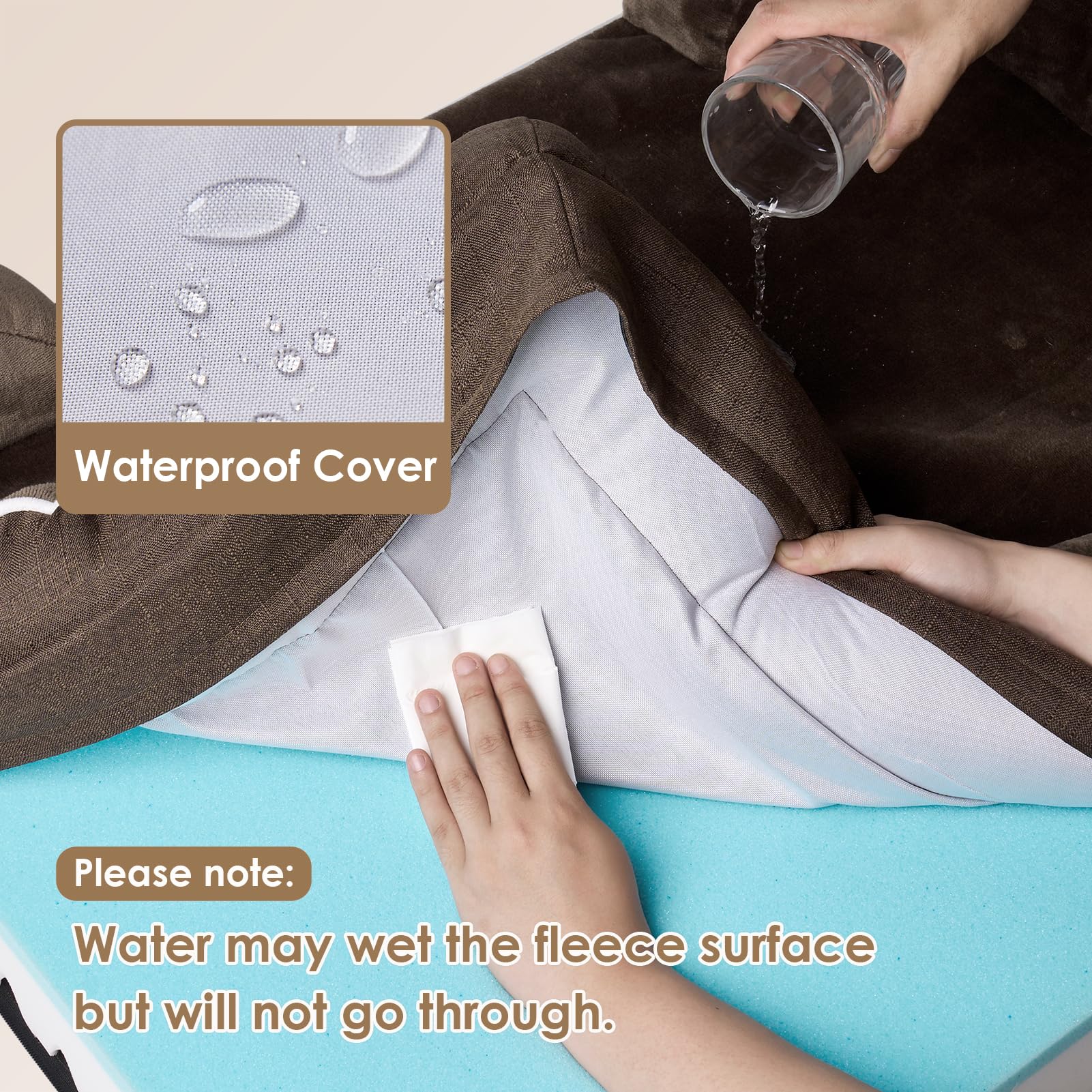 Capa impermeable entre superficie y base protege la cama de salpicaduras