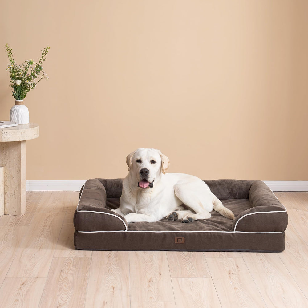 Cama marrón EHEYCIGA para perros XL, diseño acolchado y cómodo.