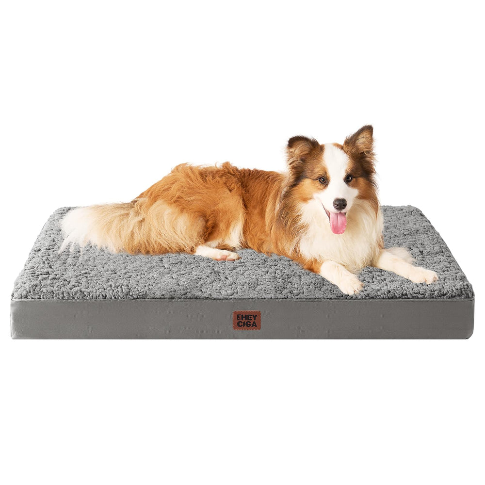 Cama ortopédica EHEYCIGA para perros grandes, superficie plush sherpa para confort suave.