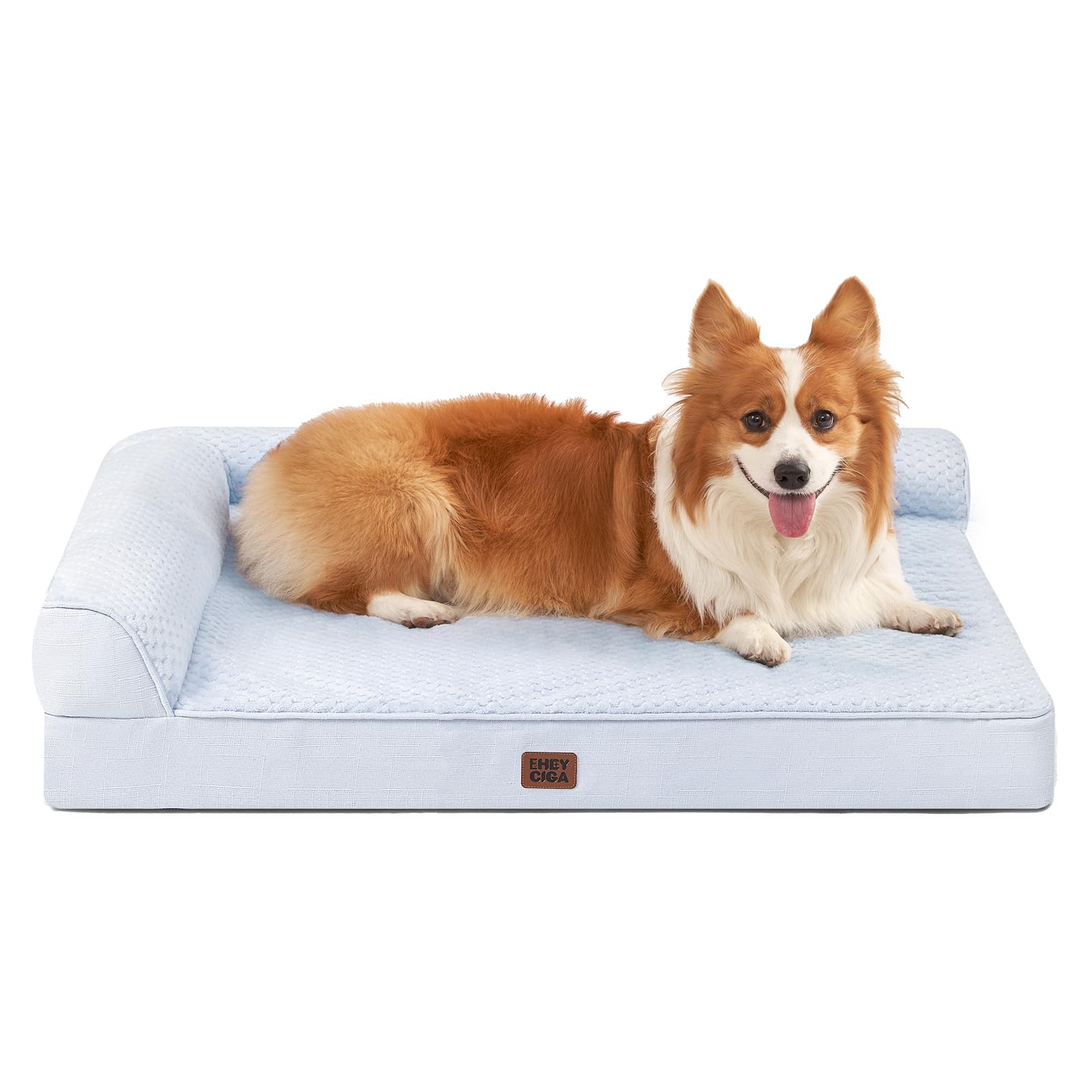 Cama EHEYCIGA con diseño en L para soporte de cuello y descanso cómodo.