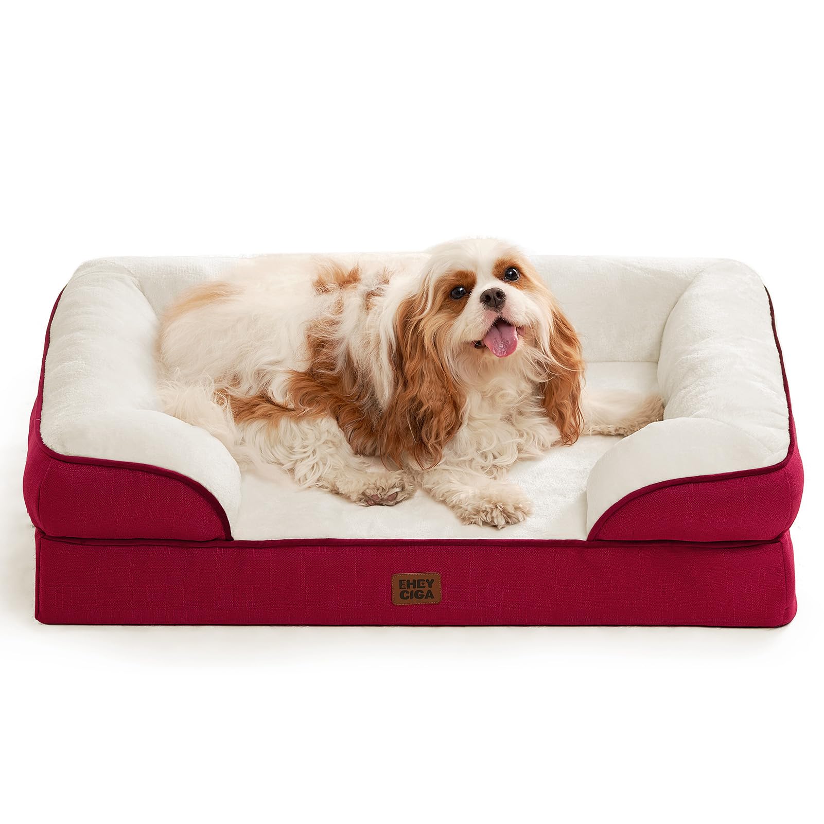 Cama EHEYCIGA para perros grandes con memory foam rojo y soporte suave.