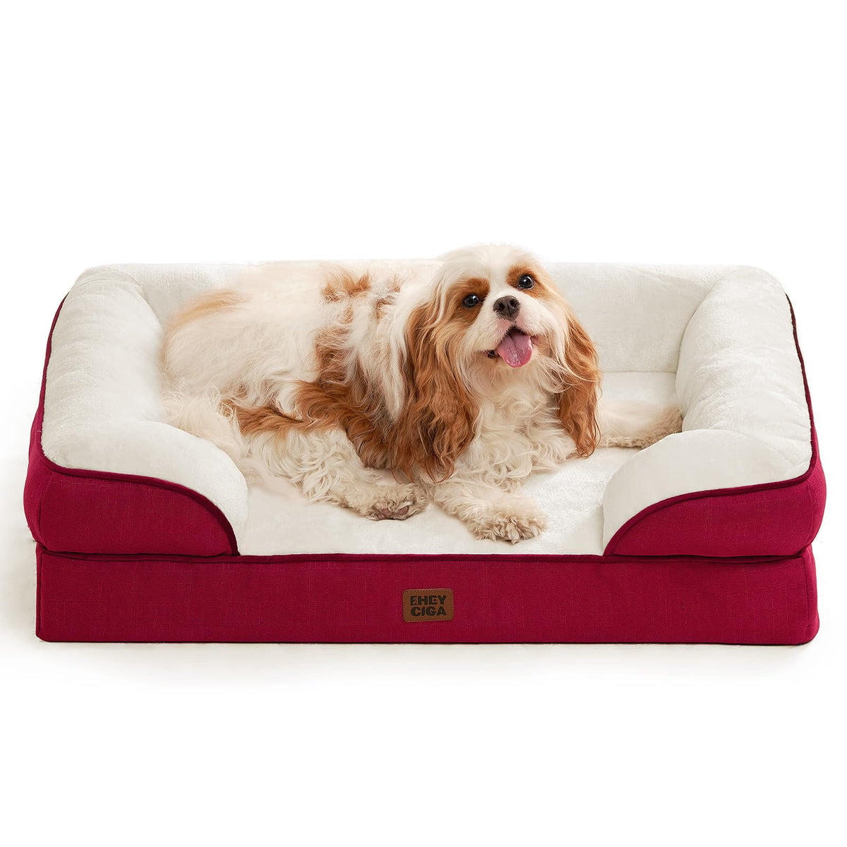 Cama EHEYCIGA para perros grandes con memory foam rojo y soporte suave.