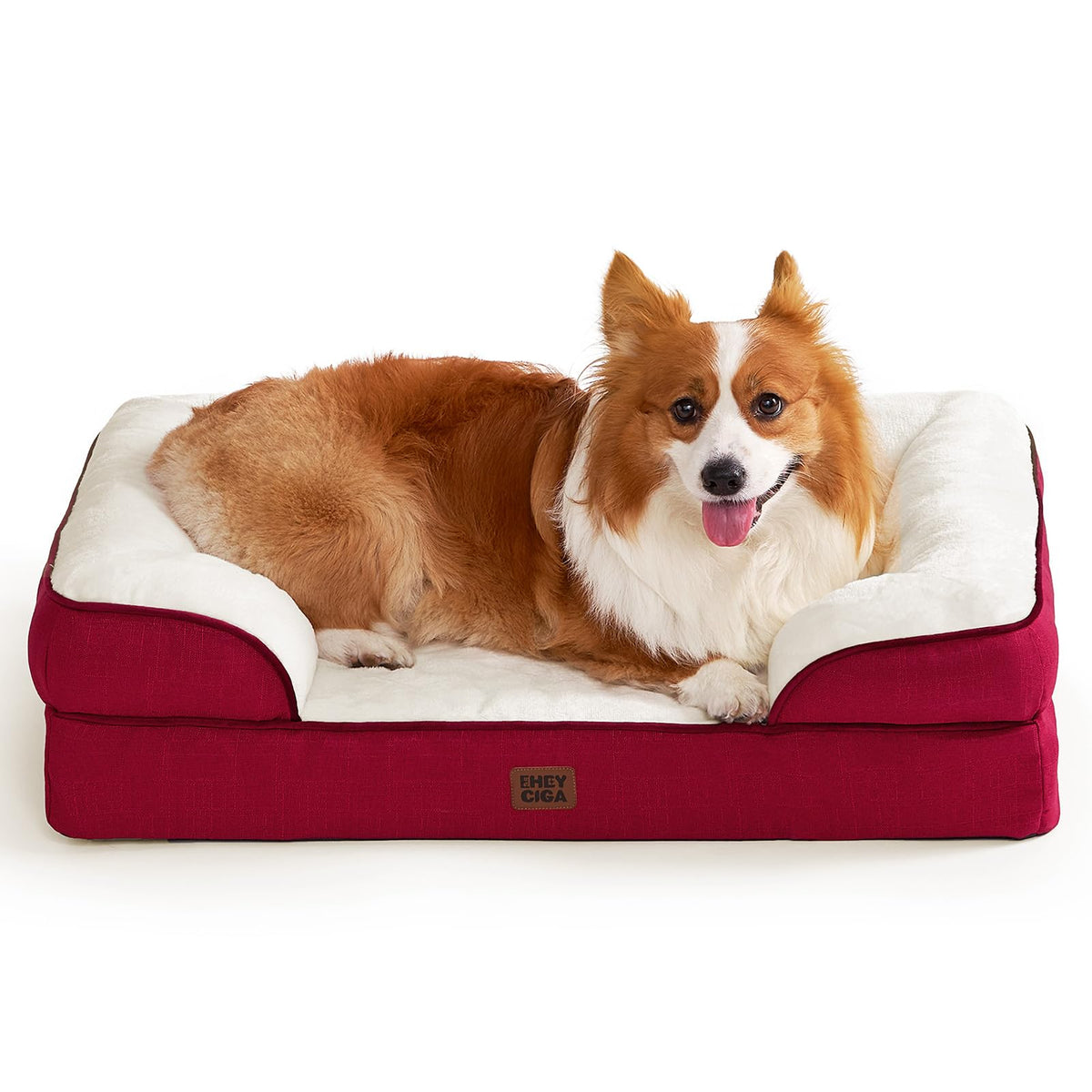 Cama ortopédica EHEYCIGA para perros grandes, descanso cómodo en rojo.