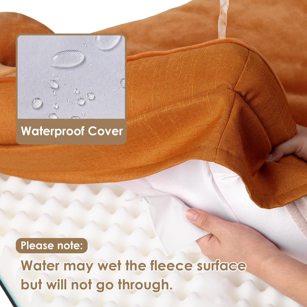 Cama con bolsters cuatro lados para soporte de cuello y cabeza.