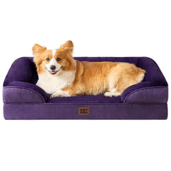 Cama ortopédica EHEYCIGA para perros grandes en púrpura, promueve mayor confort nocturno.