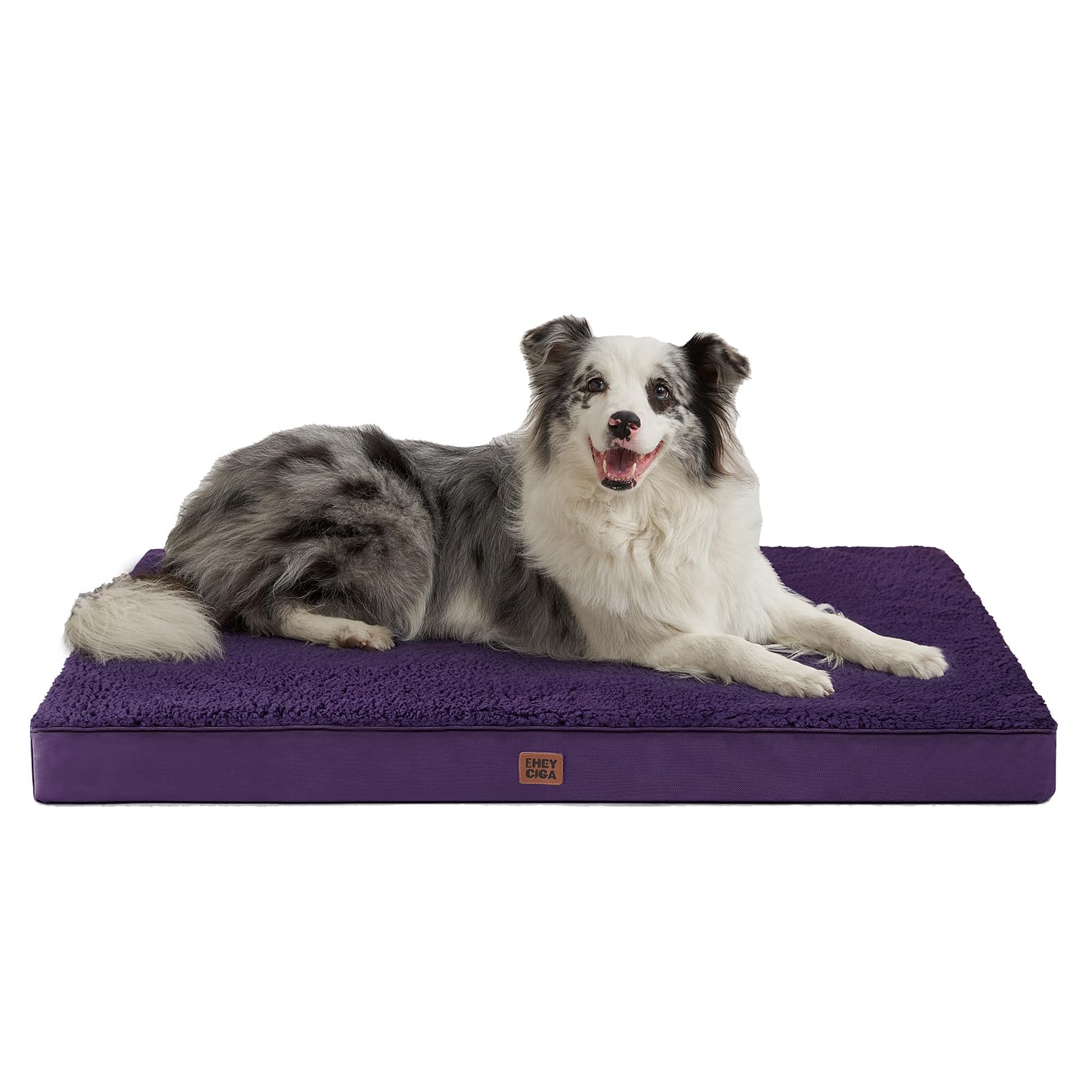 Cama ortopédica XL EHEYCIGA con cobertura morada desmontable para mascotas grandes.
