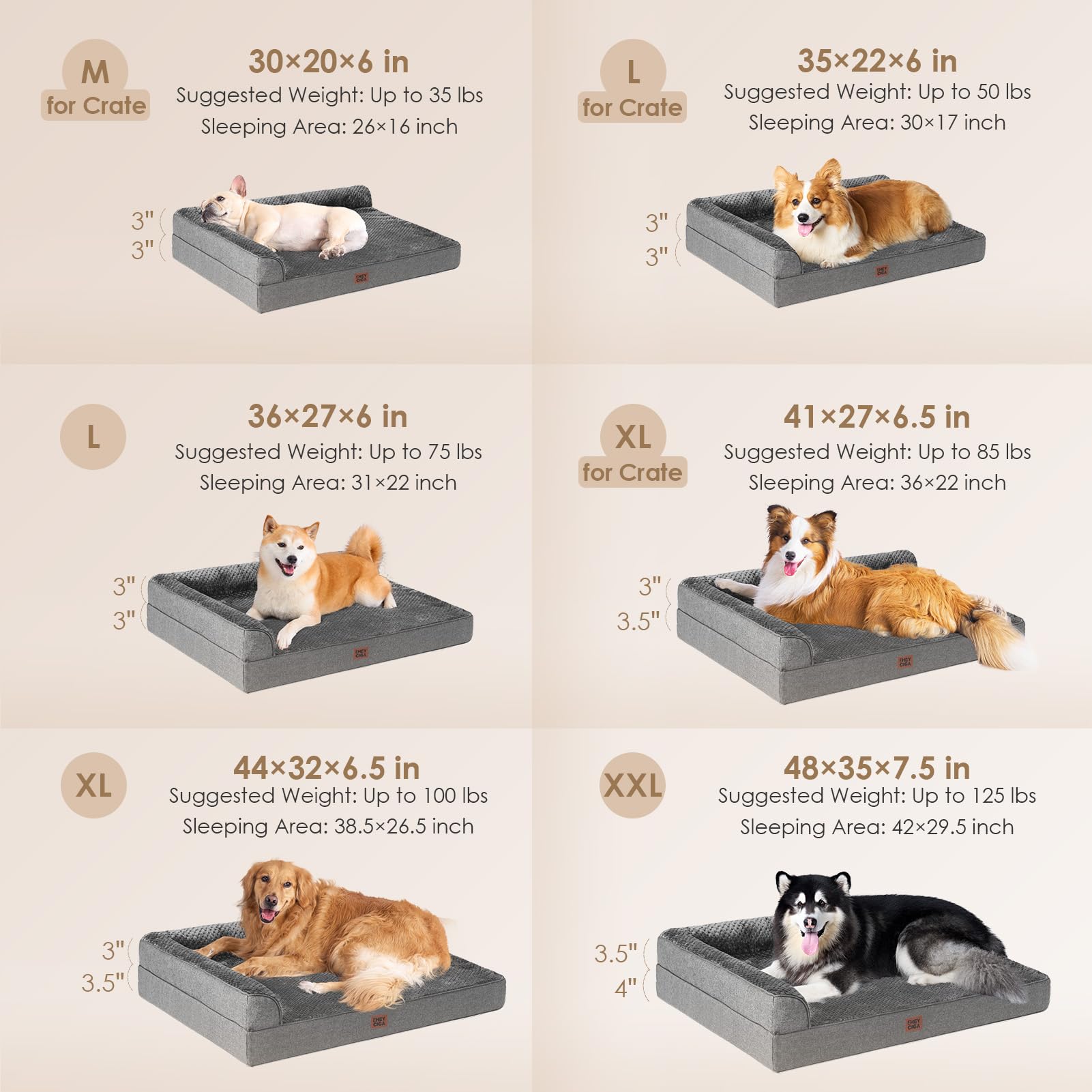 Cama EHEYCIGA XL con diseño en L para soporte del cuello.