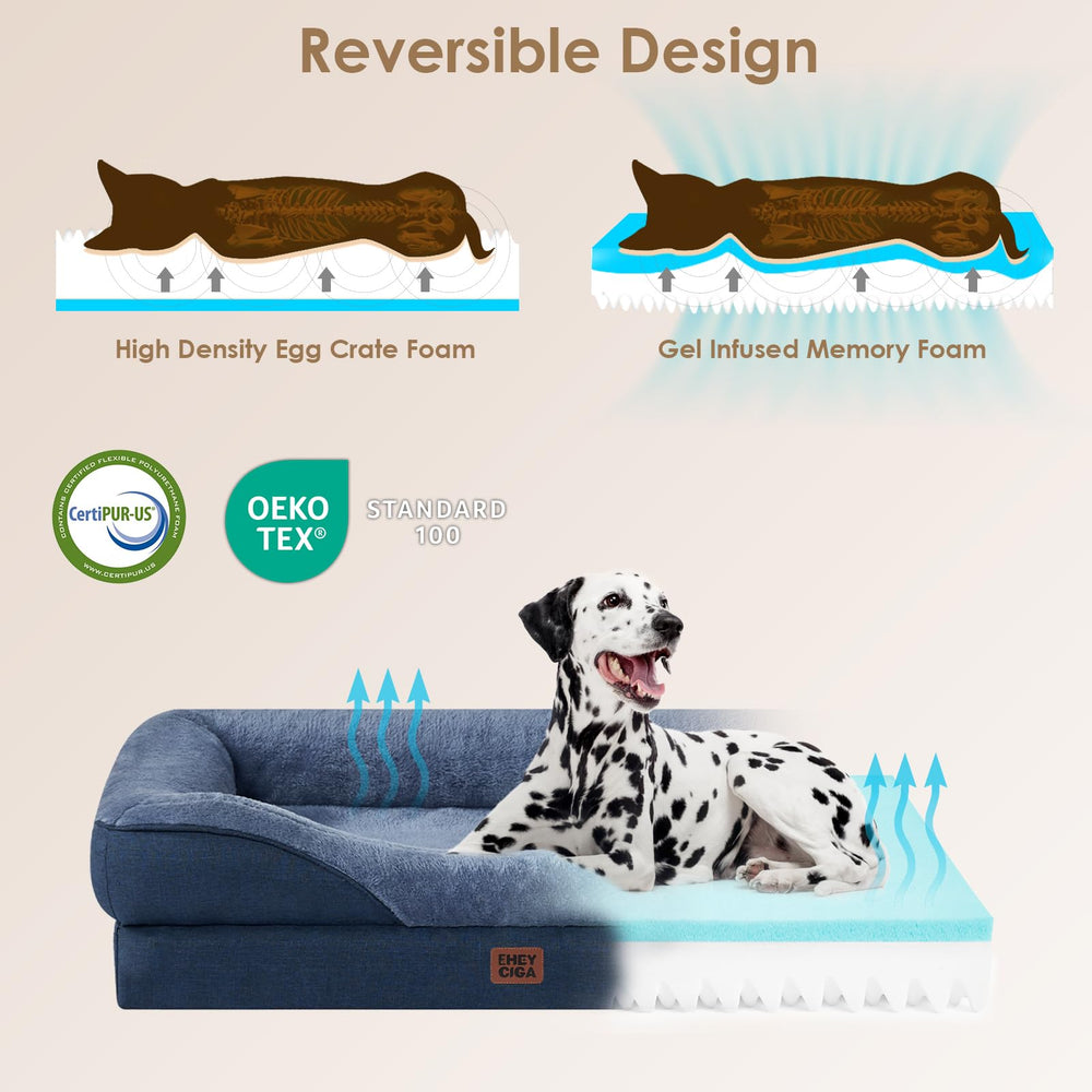 Cama EHEYCIGA para perros XXL con bordes que abrazan cuello y cabeza.