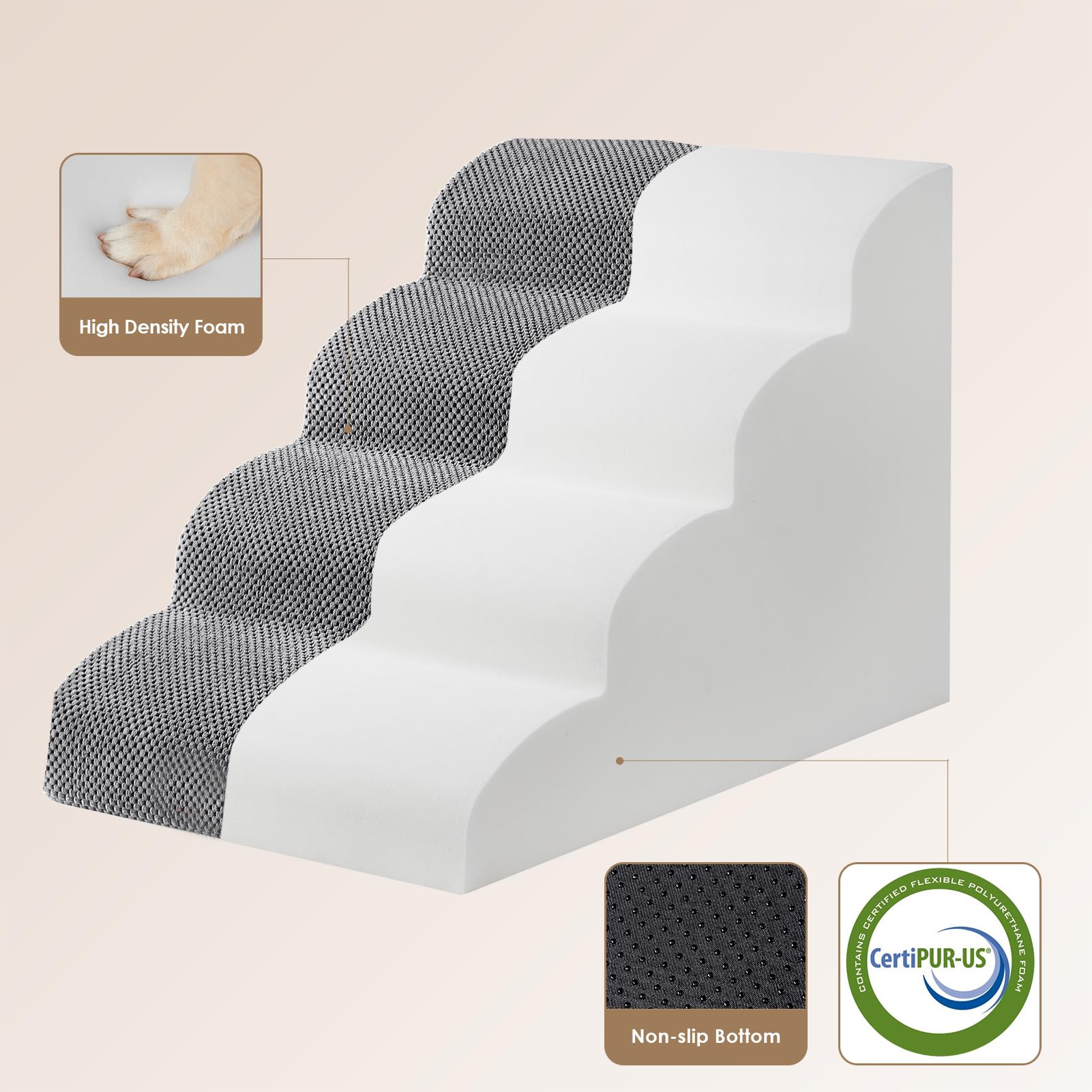 Escalera curva de 2 pasos EHEYCIGA para cama alta, fácil.