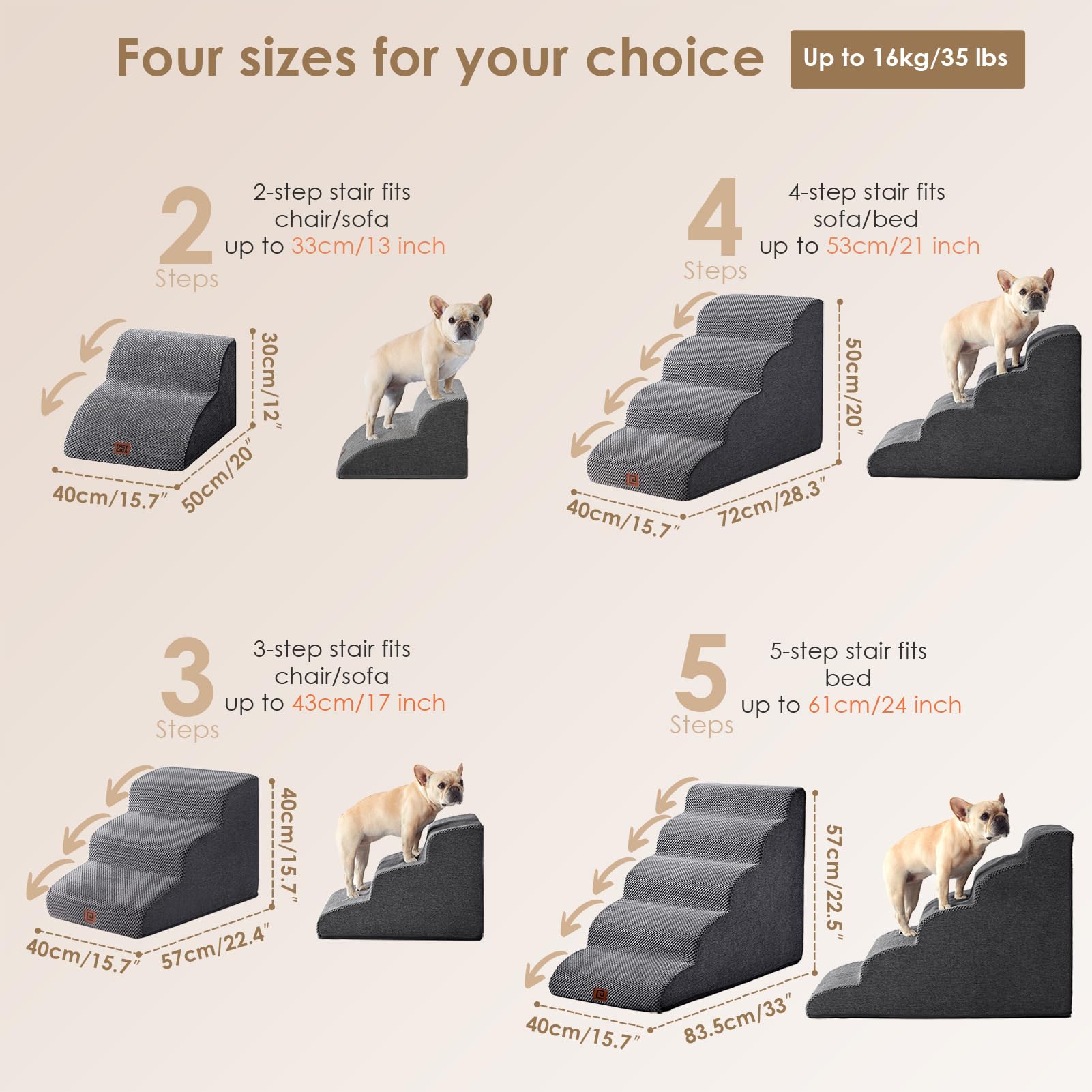 Escalera curva de 3 pasos EHEYCIGA para mascotas pequeñas.