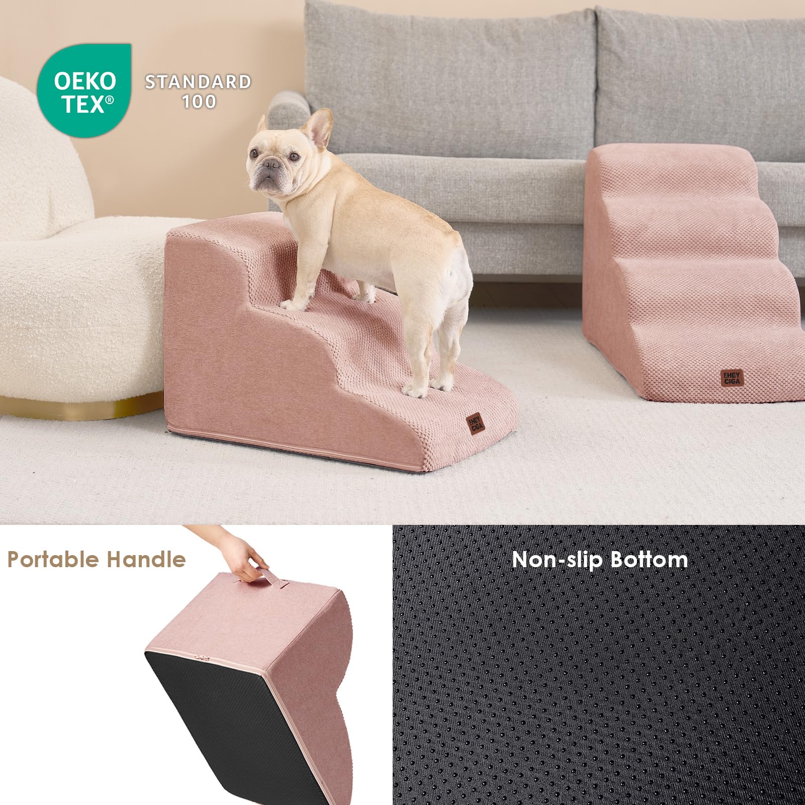 Color rosa polvo de las escaleras EHEYCIGA, diseño neutro para interiores.