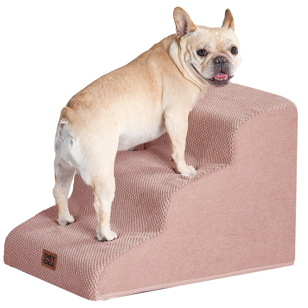 Escaleras curvas de EHEYCIGA para perros pequeños, vista frontal, ideal para subir al sofá.