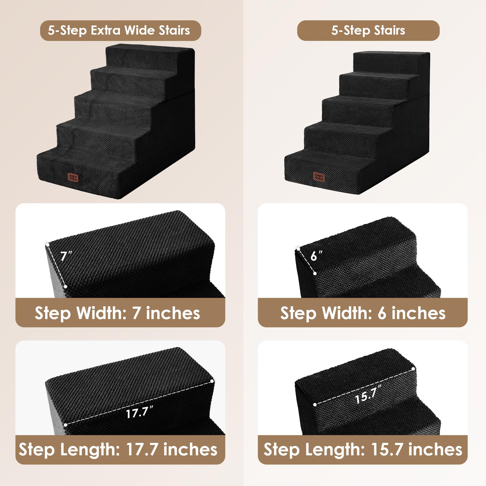 Escalera de 4 pasos EHEYCIGA para cama media, ideal para perros medianos.