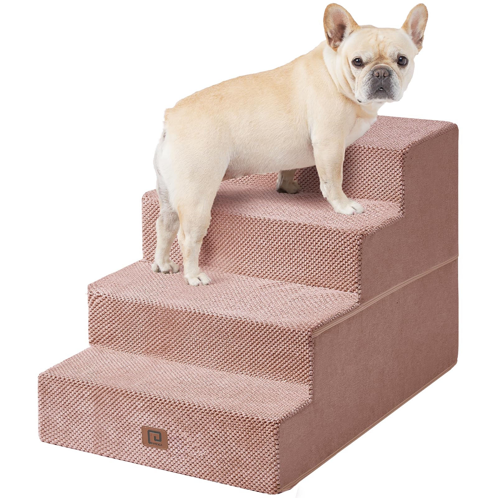 EHEYCIGA escaleras para perros 4 pasos en cama de 20 pulgadas, rosa, facilita subir.
