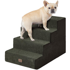 Escalera EHEYCIGA para perro de 4 pasos frente a la cama, facilita subir