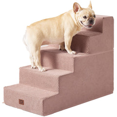 Escaleras para perros EHEYCIGA junto a la cama alta, facilita subir y bajar de forma segura.