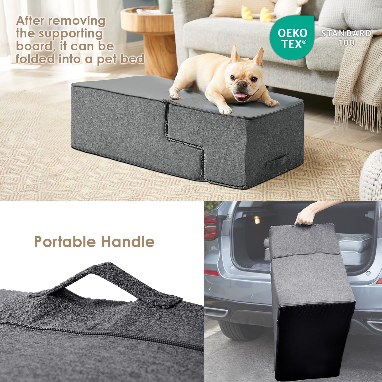 EHEYCIGA escalera plegable para mascotas, almacenamiento compacto.